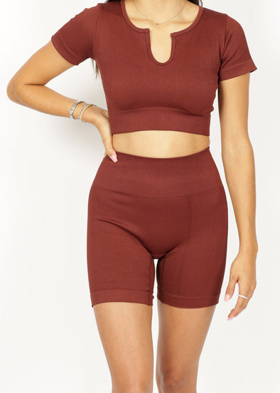 Ribbed Short Set in Chocolate